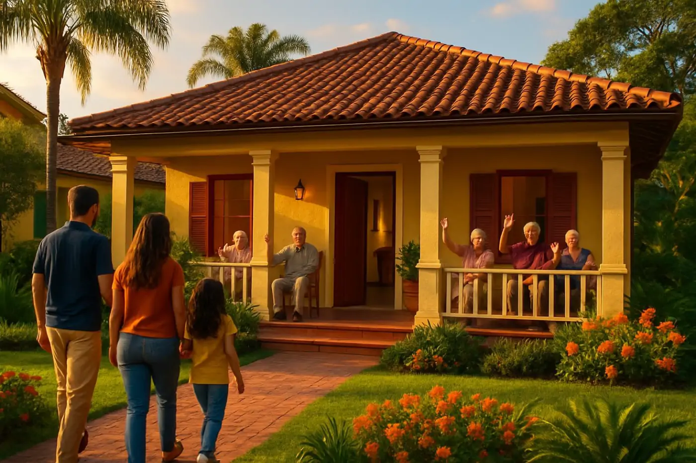 Fachada de casa de repouso recebendo famílias