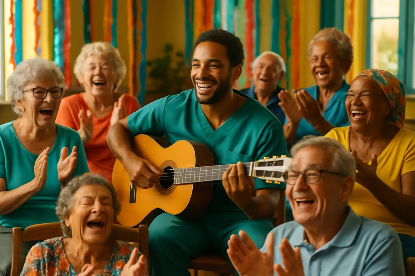 Residentes cantando numa atividade de música